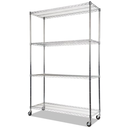 Alera Wire Shelving Unit, 18"D x 48"W x 72"H, 4 Shelves, Silver 4T601848SR